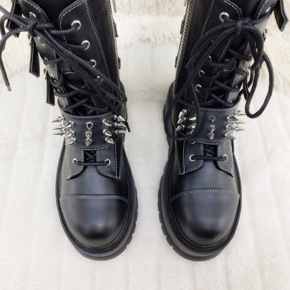 Men's Spiked Strap Goth Punk Platform Boots Slacker 165 - Picture 11 of 16